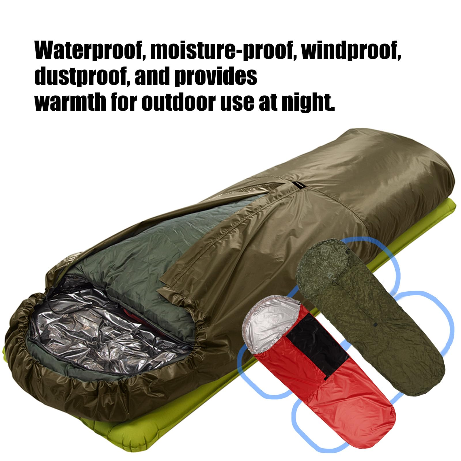 Militaries - Protector de saco de dormir de camping permeable para emergencias para varios climas al aire libre