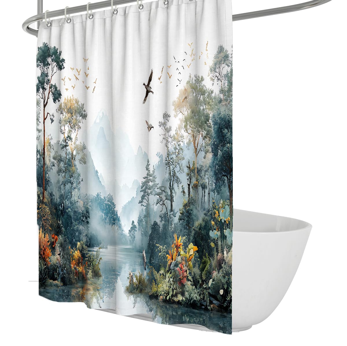 OLLIAR Home Tropical Jungle Plant Shower Curtain 90x180 Hawaii Rainforest Forest Watercolor Botanical Flower Polyester Fabric Bathroom Curtain Sets with Hooks