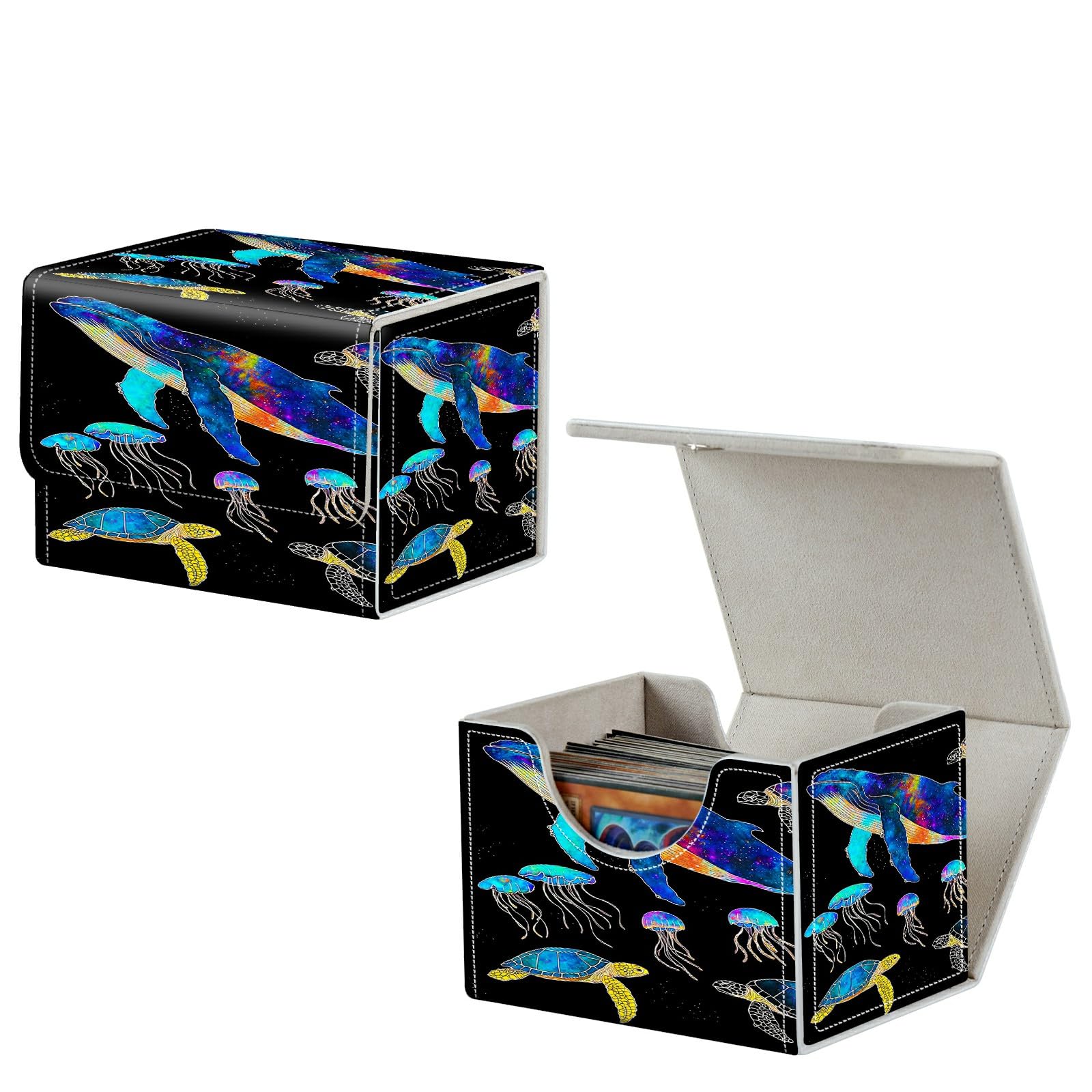 Dikoer for MTG Commander Deck Box Fit Trading Cards, 100+ Sleeved Cards with PU Leather Magnetic Small Card Storage Case for TCG CCG Magic Sports Cards Man Woman Gift, Blue Whale
