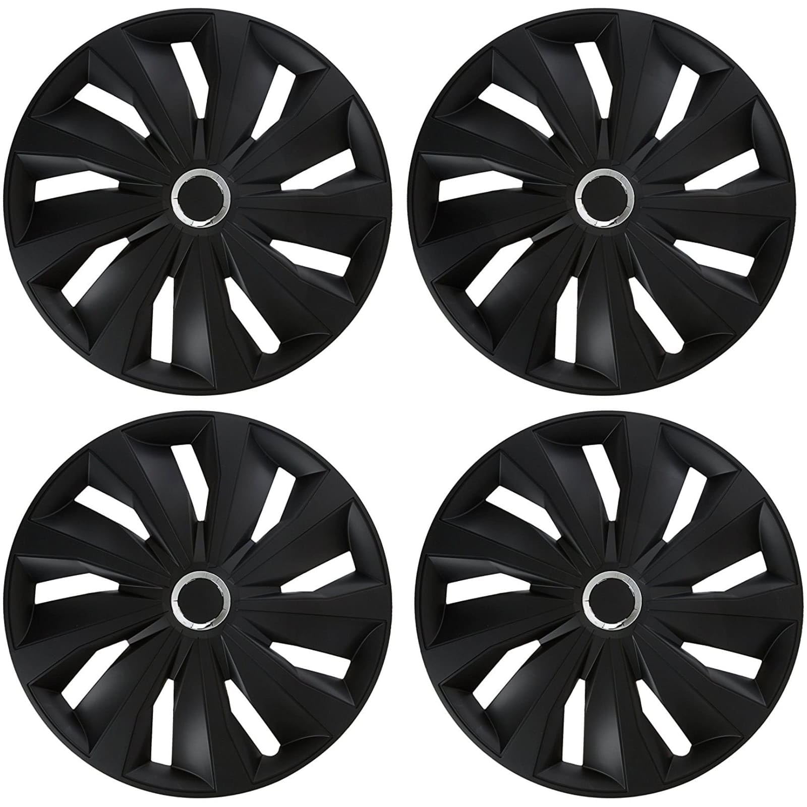 Copricerchi di alta qualità, 15 pollici, colore nero opaco, con anello cromato lucido, set da 4 copricerchi per cerchioni in acciaio, copricerchi per una protezione ottimale (Grip/Nero opaco + anello