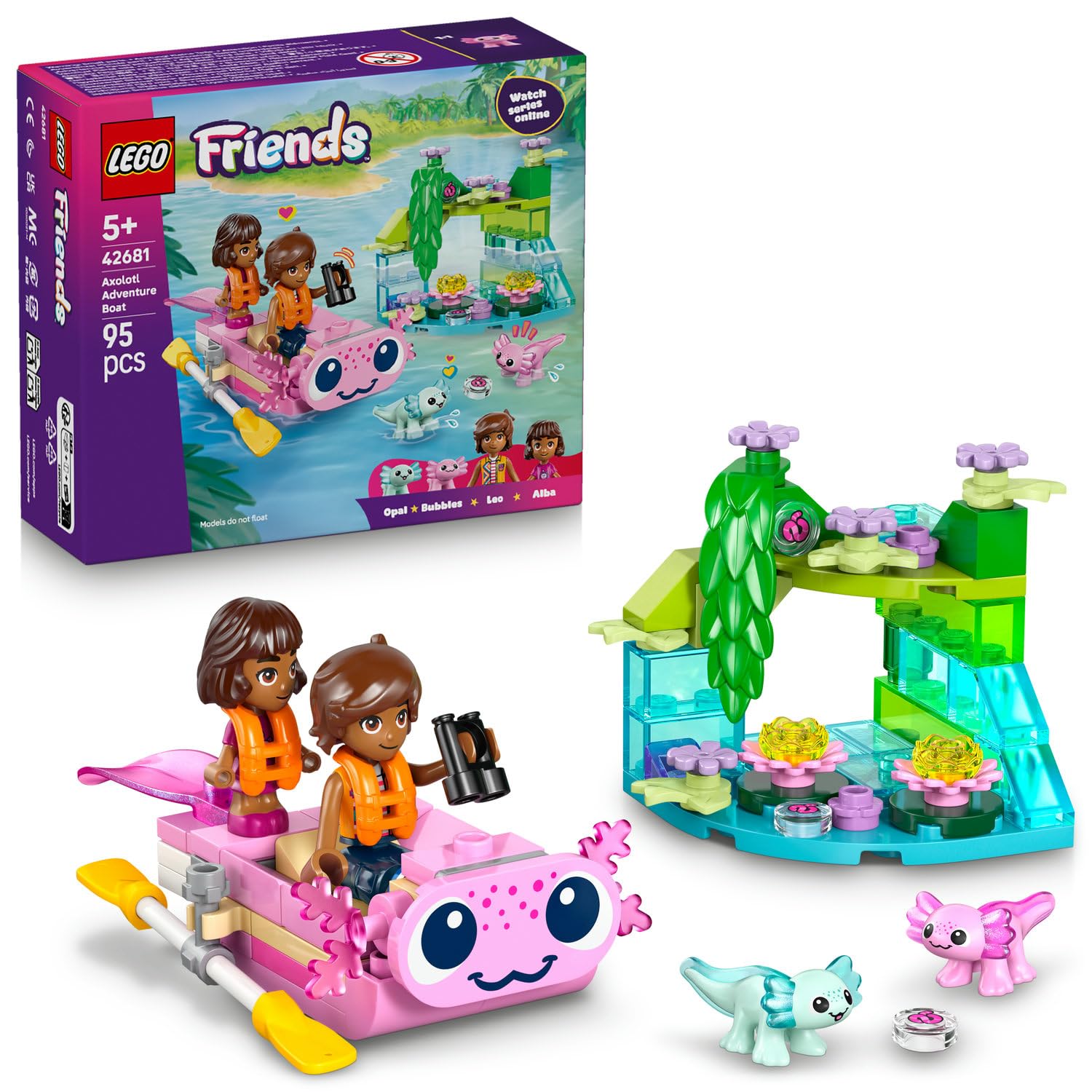 LEGO Friends Axolotl Macera Teknesi 42681 – 5 Yaş ve Üzeri Çocuklar için Leo ve Alba Bebekleri ile 2 Oyuncak Axolotl Figürü İçeren Yaratıcı Oyuncak Yapım Seti, Yılbaşı Hediyesi Fikri (95 Parça)