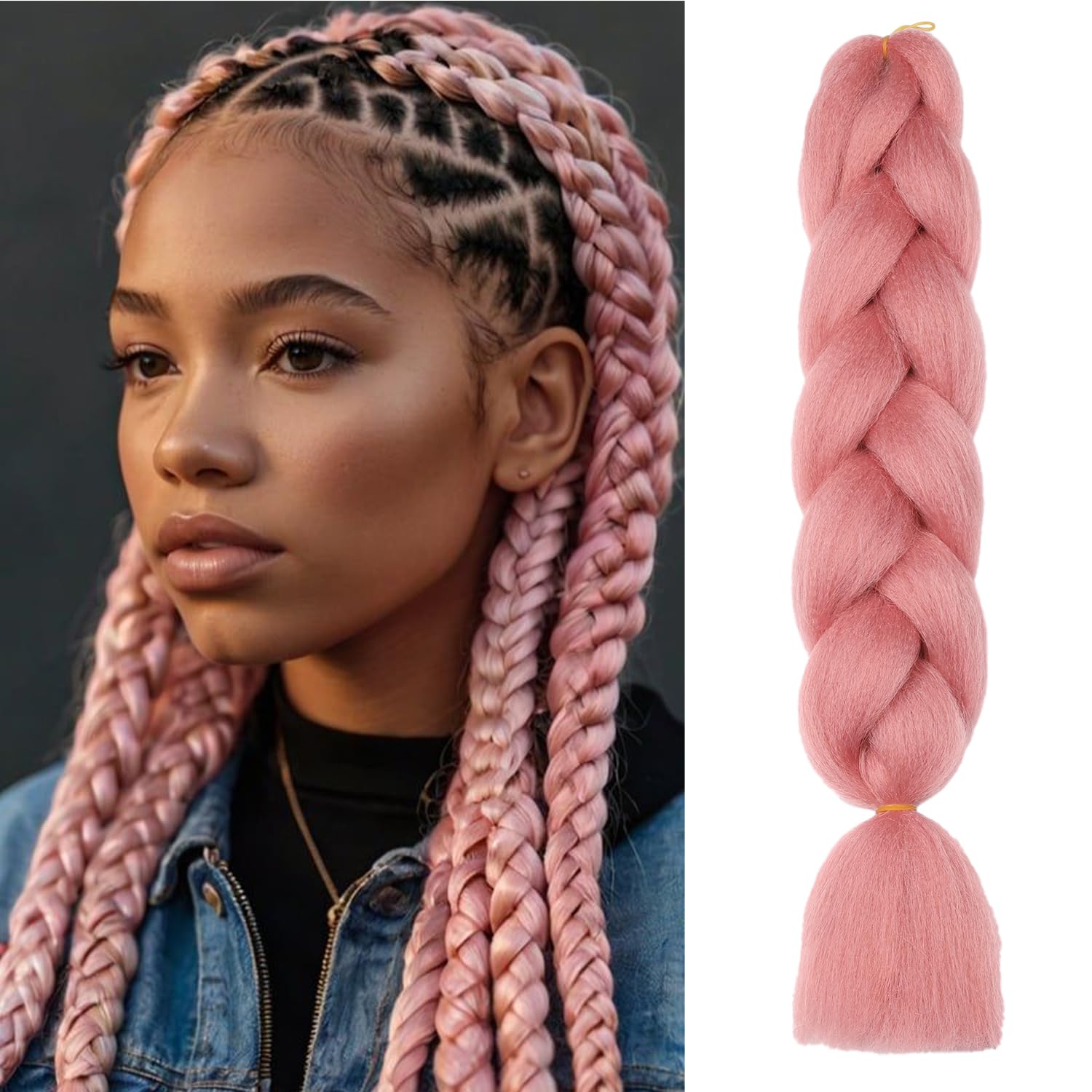 ShowJarlly Capelli per Treccine Africane Jumbo Treccia Capelli 24" Morbido Extension per Treccine Africane 1 Pack Treccine Africane Extension Capelli（Rosa#）