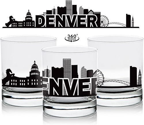Vista 2 de Toasted Tales - Vaso de whisky Denver Skyline Cityscapes Regalo para gente de Denver City Vasos de ciudad urbana Old Fashioned Rocks Regalo