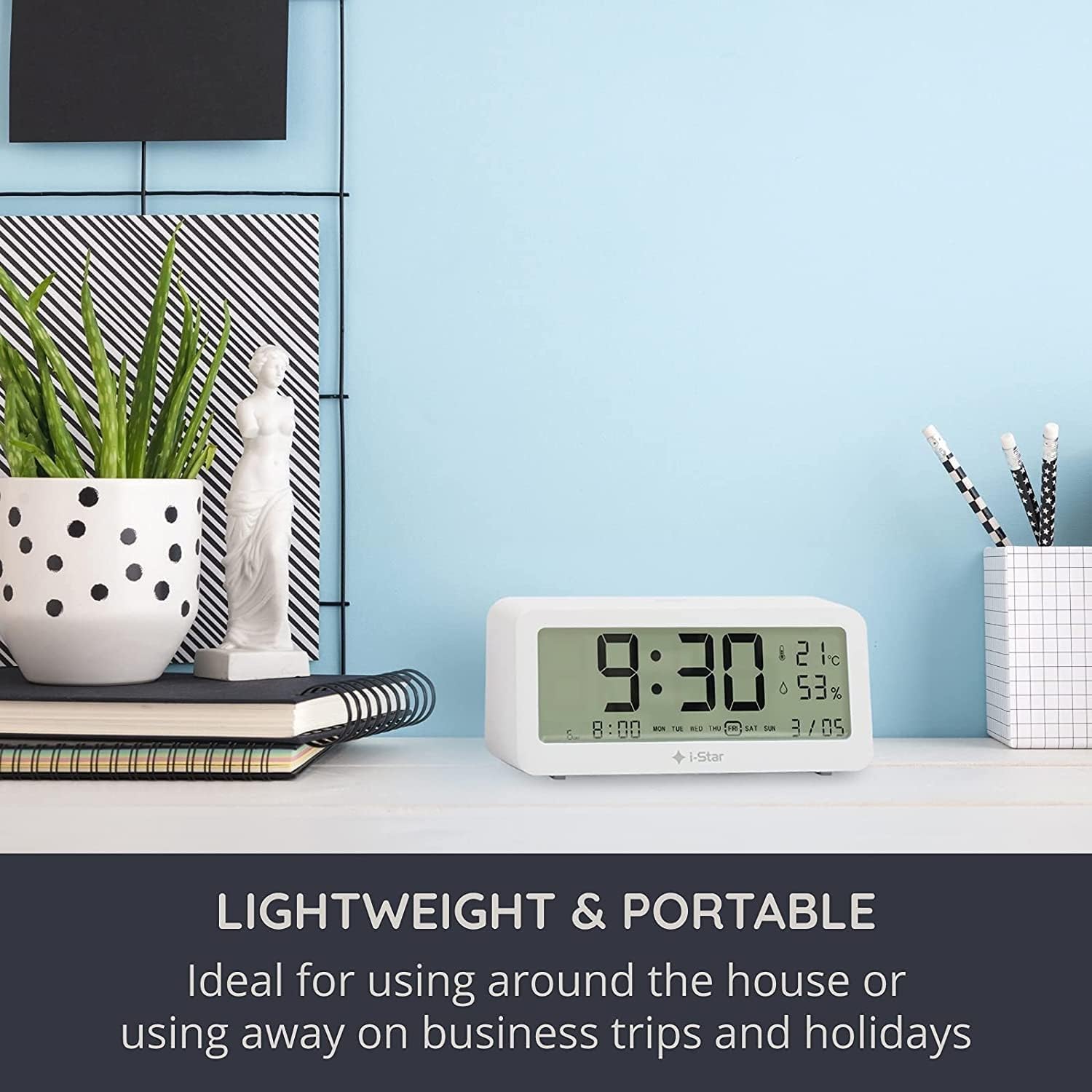 I-Star Digital Alarm Clock on a desk in a home setting