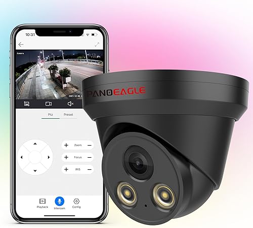 Miniatura 1 de Compatible con cámara IP Hikvision 8MP Colorvu Turret PoE (negro), cámara de visión nocturna 4K a todo color para exteriores con audiomicrófono,