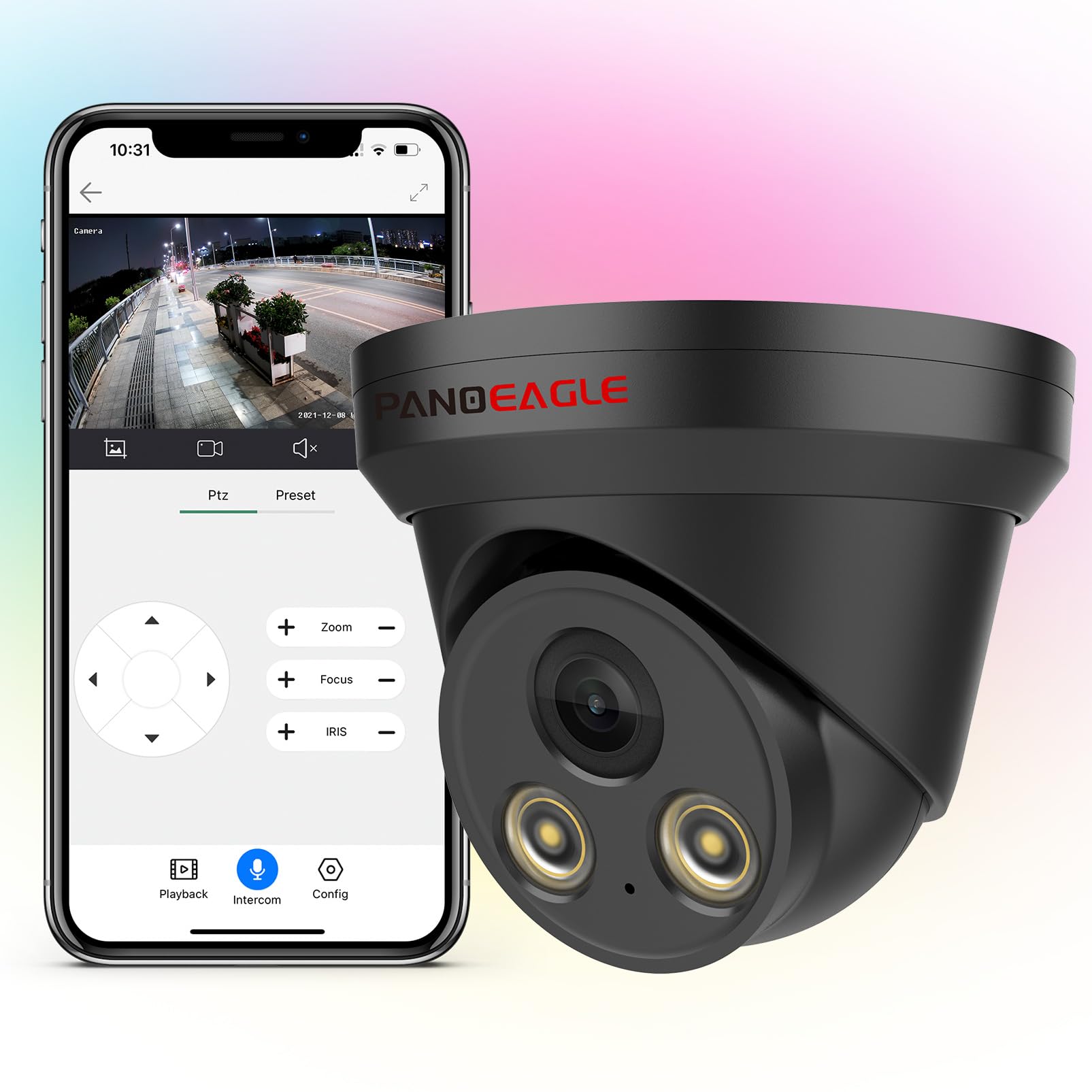 PANOEAGLE 8MP Full Color POE Camera, Outdoor Turret IP Camera w/Mic,4K Security Cameras AI Human/Vehicle Detection, Night Vision 98ft Weatherproof