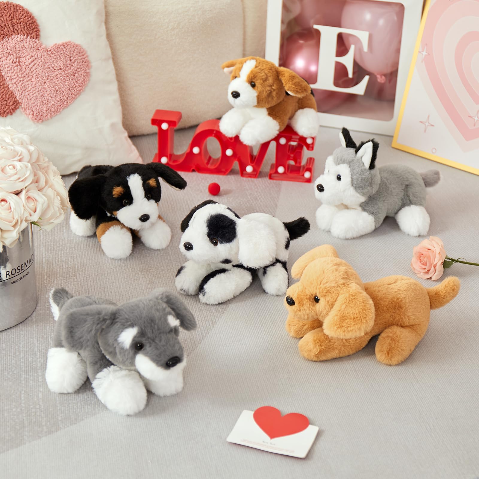 MorisMos 6pcs Perro Peluche Gigante, 27cm Kawaii Perro Juguete de Peluche Suave Animales Regalo para Niños Novia Navidad Cumpleaños Deco