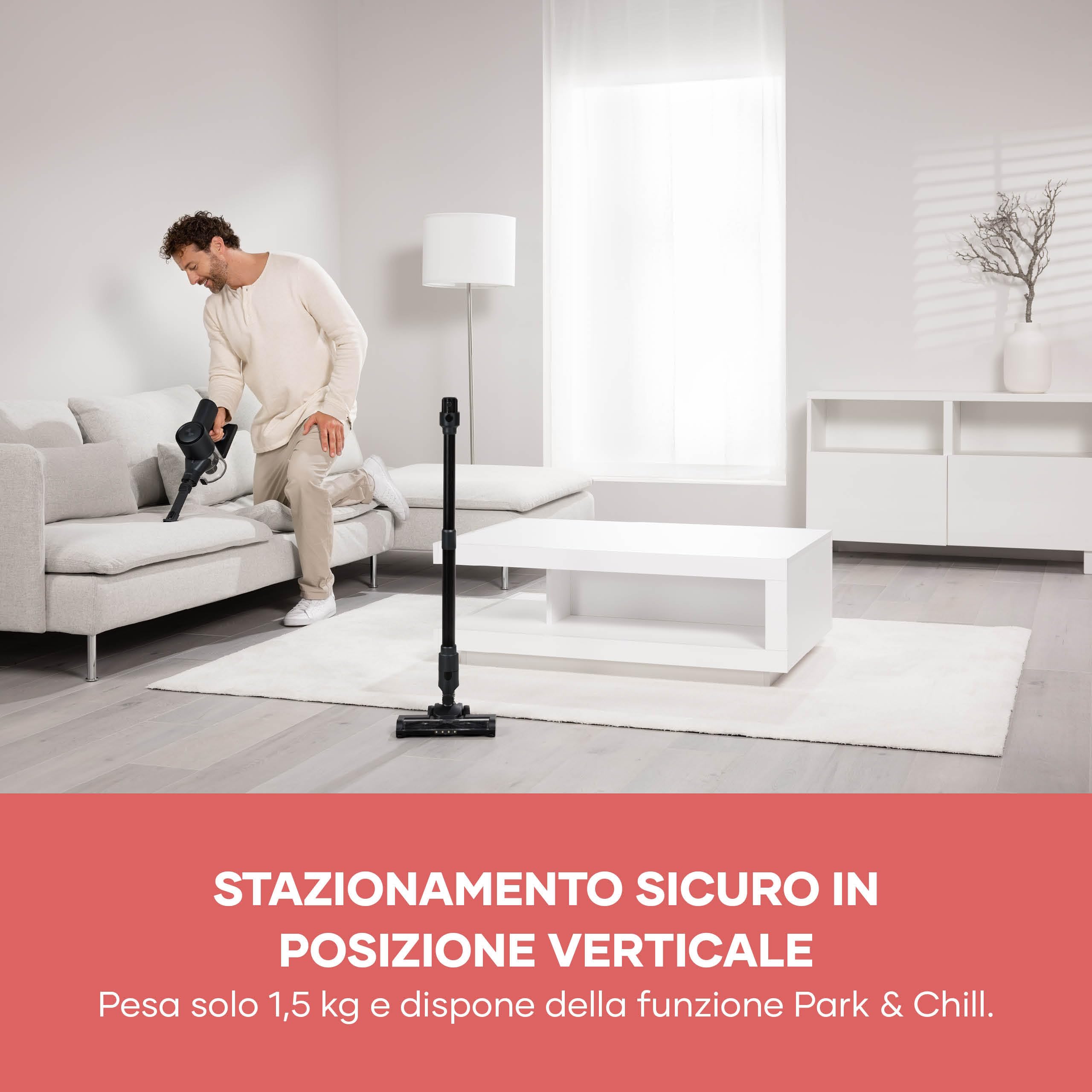 SEVERIN Scopa Elettrica Senza Fili, Leggera 1,5 kg, 130 W, Autonomia 40 Min, Tubo Telescopico Regolabile, Luce LED, 2 Accessori Pavimenti e Mobili, 11000 Pa, S-Power, Nero - HV 7194