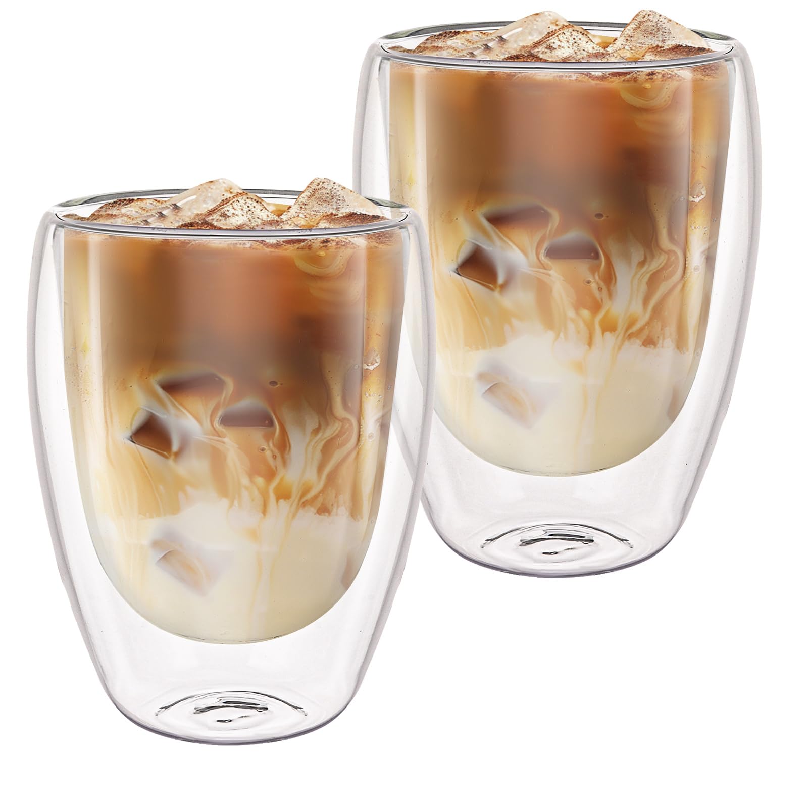 ASelected 2x350ml Glass Coffee Mugs, Clear Double Walled Coffee Glasses Set, Cappuccino Latte Macchiato Glasses, Heat Resistant Espresso Cup for Milk Juice Ice Cream