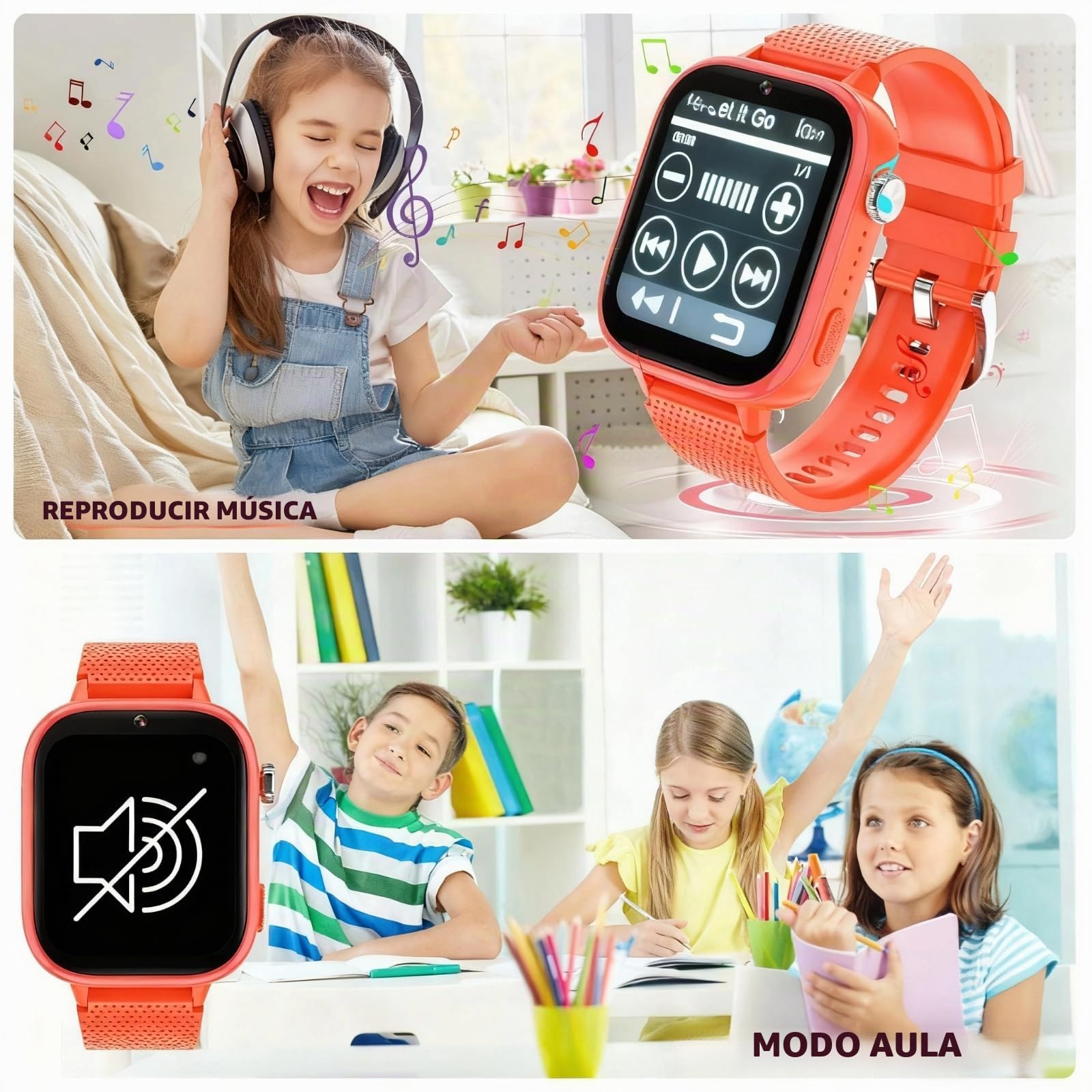 OKYUK Reloj Inteligente 4G para niños, con teléfono y GPS, Multifuncional, con videollamada, Modos Deportivos, Reloj Despertador, App Store integrada, para niños y niñas, Color Naranja