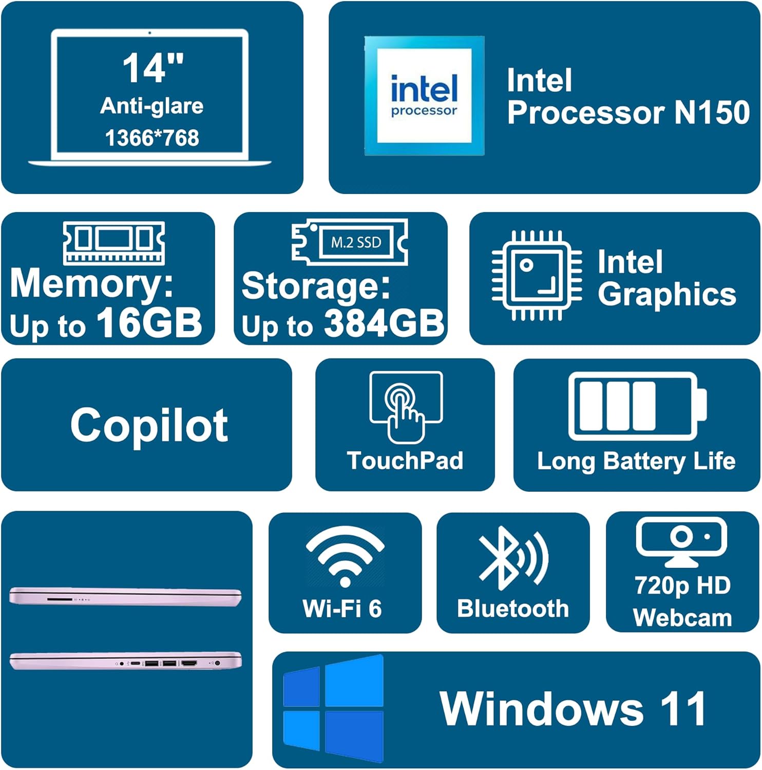 HP 14 Lightweight Business Student Portable Laptop 14 HD A