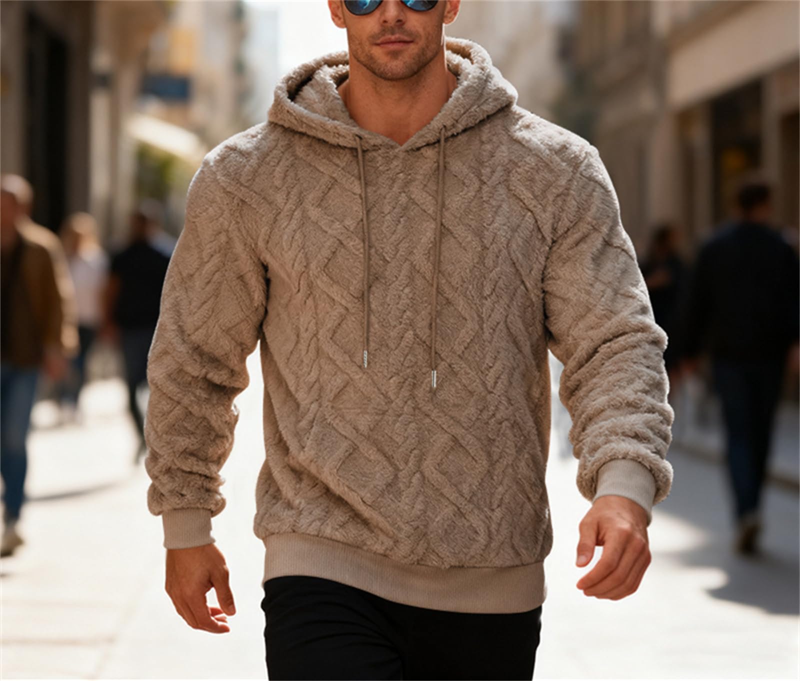 Męska bluza z kapturem Sherpa, bluzy ze sznurkiem, z długim rękawem, klasyczna odzież wierzchnia, polar, miękkie, zimowe bluzy z kapturem na pulower