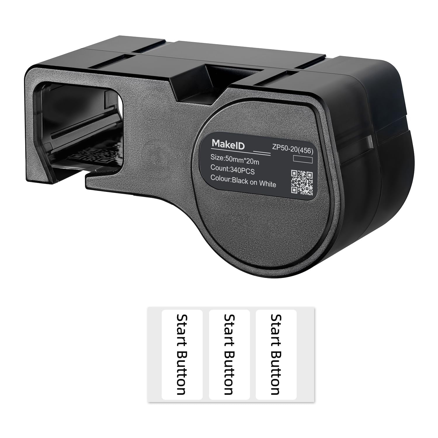 MakeID Etichette in PET per stampante industriale di etichette D50 – nero su bianco, 50 mm x 20 mm (340 pezzi), uso interno/esterno, sicurezza, tracciamento delle risorse, marcatura elettrica