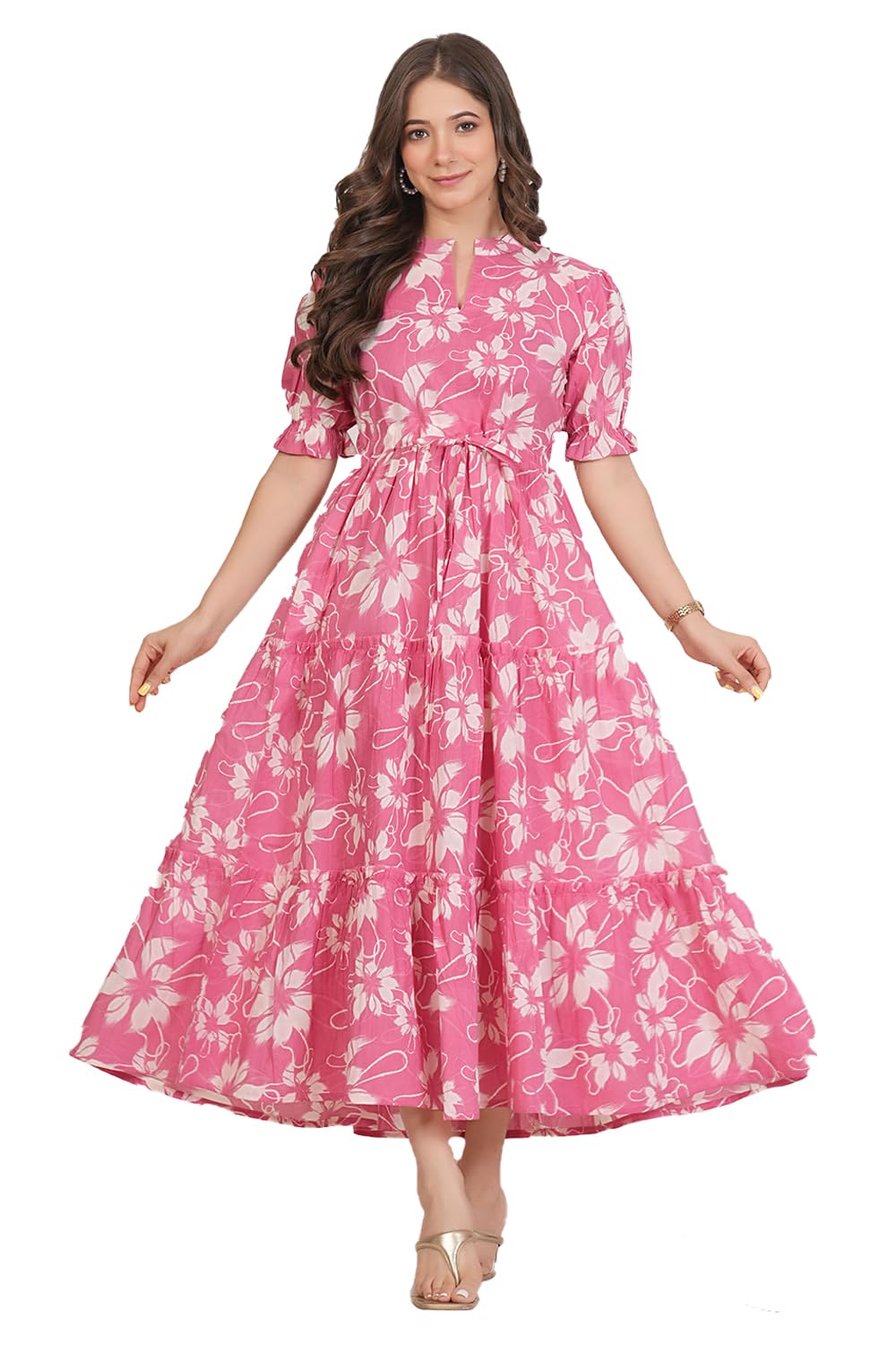 monique Women’s 100% Cotton Printed Empire Maternity/Easy Breast Feeding Dress/Western Dress with Zippers for Nursing Pre and Post Pregnancy (KR-LADER-PK)-picture-12
