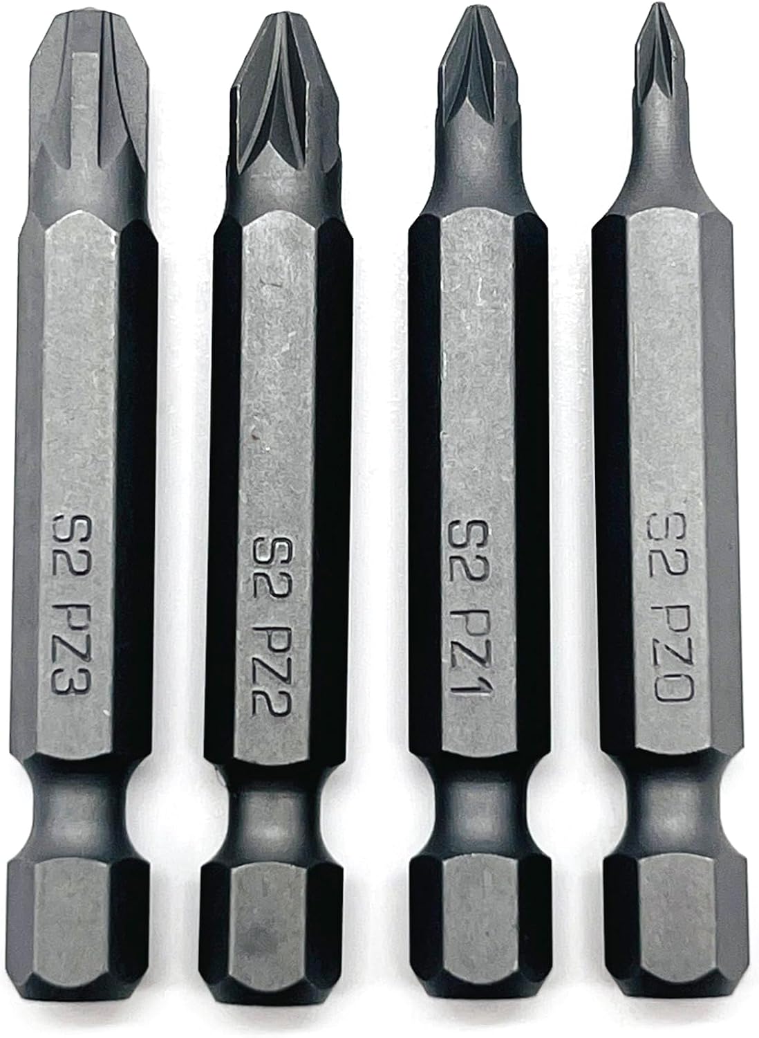 4 pcs OHIY Pozi Drive Screwdriver Insert Bit Set, Durable S2 Steel, PZ0 PZ1 PZ2 PZ3 Sizes, 2 in Long Shank