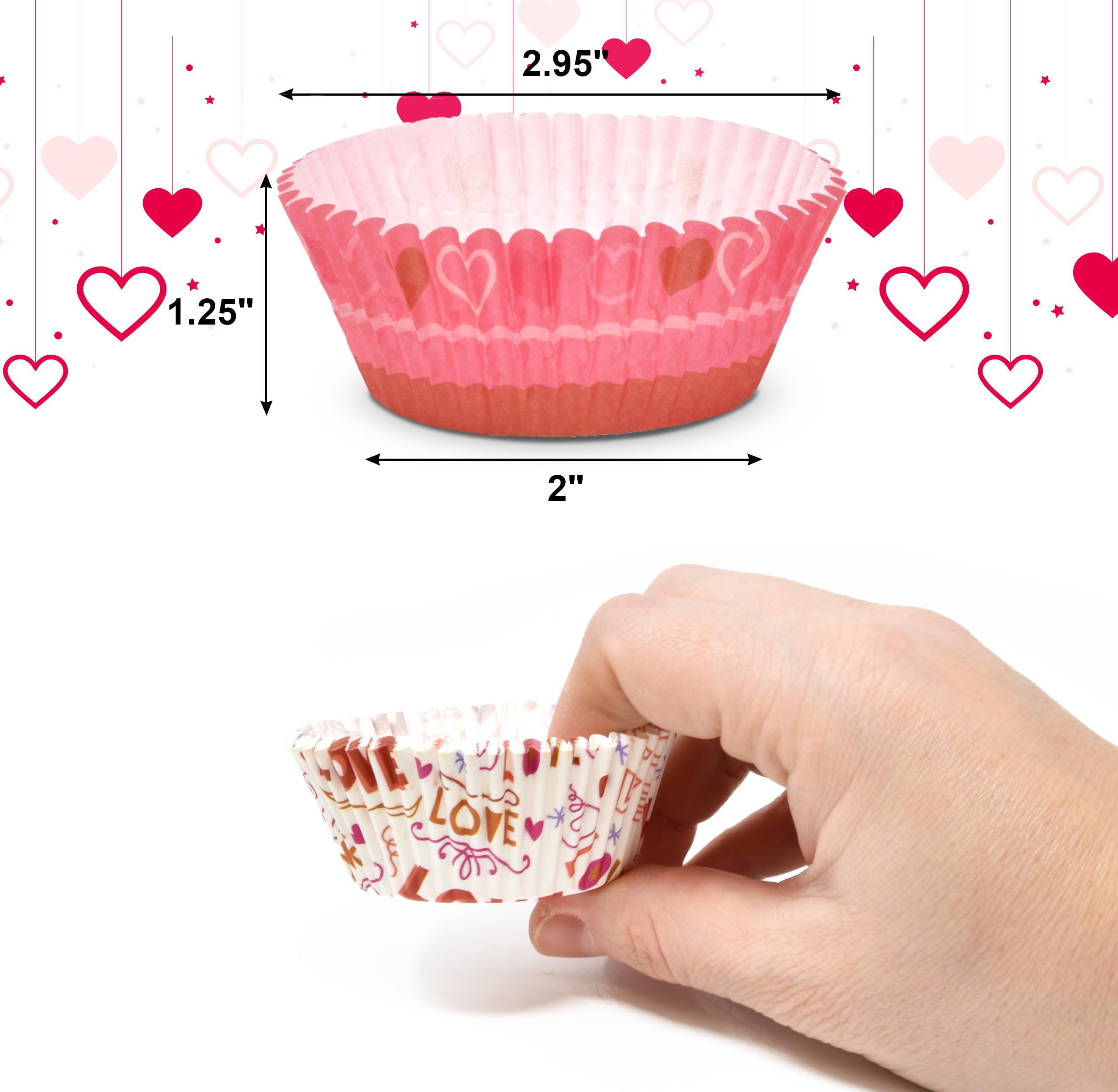 Gift Boutique 600 Valentine's Day Cupcake Liners Muffin Cups Paper Disposable Holders Standard Size Wrappers for Heart Love Party Baking Supplies 3 Designs