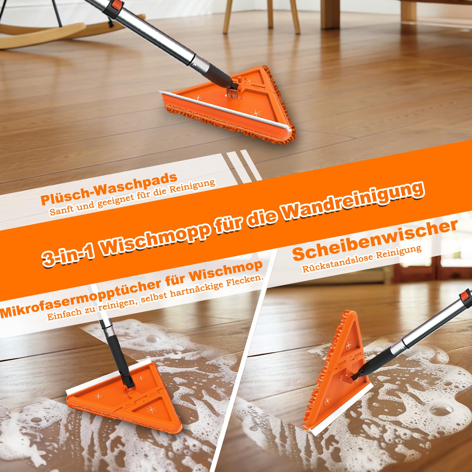 LAANPOLE 7,2m Staubwedel Teleskop, 6 Stück Spinnwebenbesen mit Teleskopstiel, Profi Fensterputzer Set und Fliesenwischer, Waschbar Staubwedel Lang Ausziehbar für Decken, Lücken, Deckenventilatoren