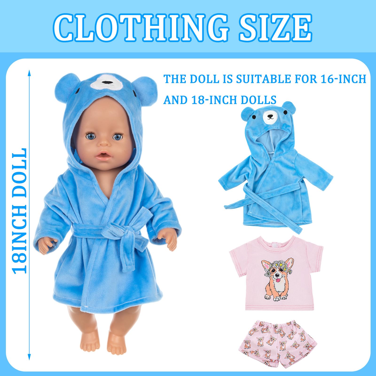 MUNKST 2 Sets Baby Doll Clothes 35-43 cm, Bear Doll Clothes with Pyjamas Underwear Shoes - Image 2