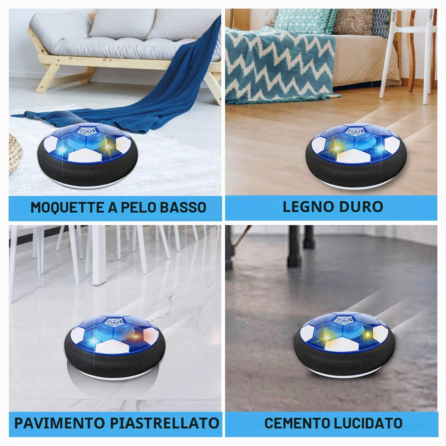 SUNACE Pallone Calcio Fluttuante – Air Power con 2 Porte Floating Air Soccer con Luce a LED Interno All'aperto Giochi Compleanno Natale Regali per Bambini