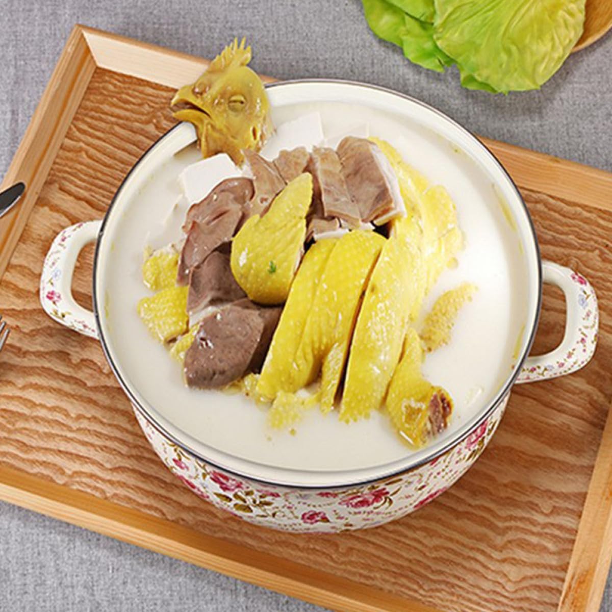 SHERCHPRY Pentola per Zuppa Casalinga in Smalto 18 Cm Doppia Maniglia e Coperchio, Pentola per Brodo Domestica a Fondo Piatto, Utensile da Cucina Pratico per Pasta, Riso e Zuppe