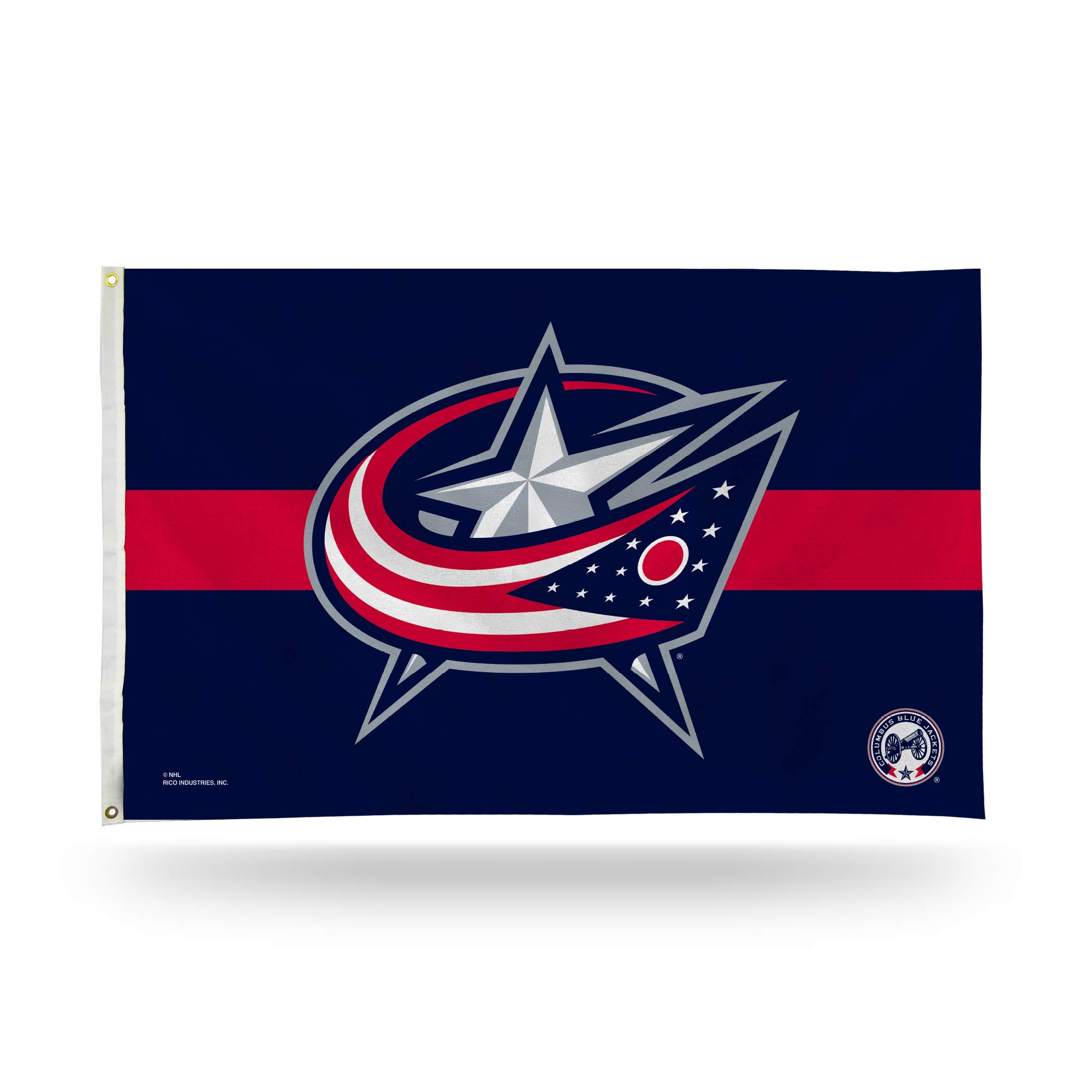Rico Industries NHL Hockey Columbus Blue Jackets Navy with Red Stripe 3' x 5' Banner Flag Single Sided - Indoor or Outdoor - Home Décor