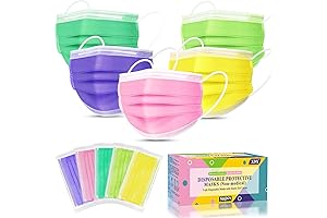 Disposable Face Masks, 50 Pack Breathable Colorful Face Masks for Adults, (5 Rainbow Colors)