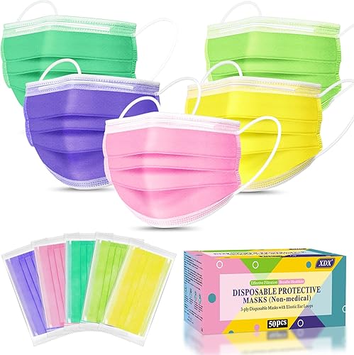 XDX Mascarillas desechables negras, paquete de 50 unidades, mascarillas de 4 capas envueltas individualmente para mujeres, hombres, adultos, unisex,