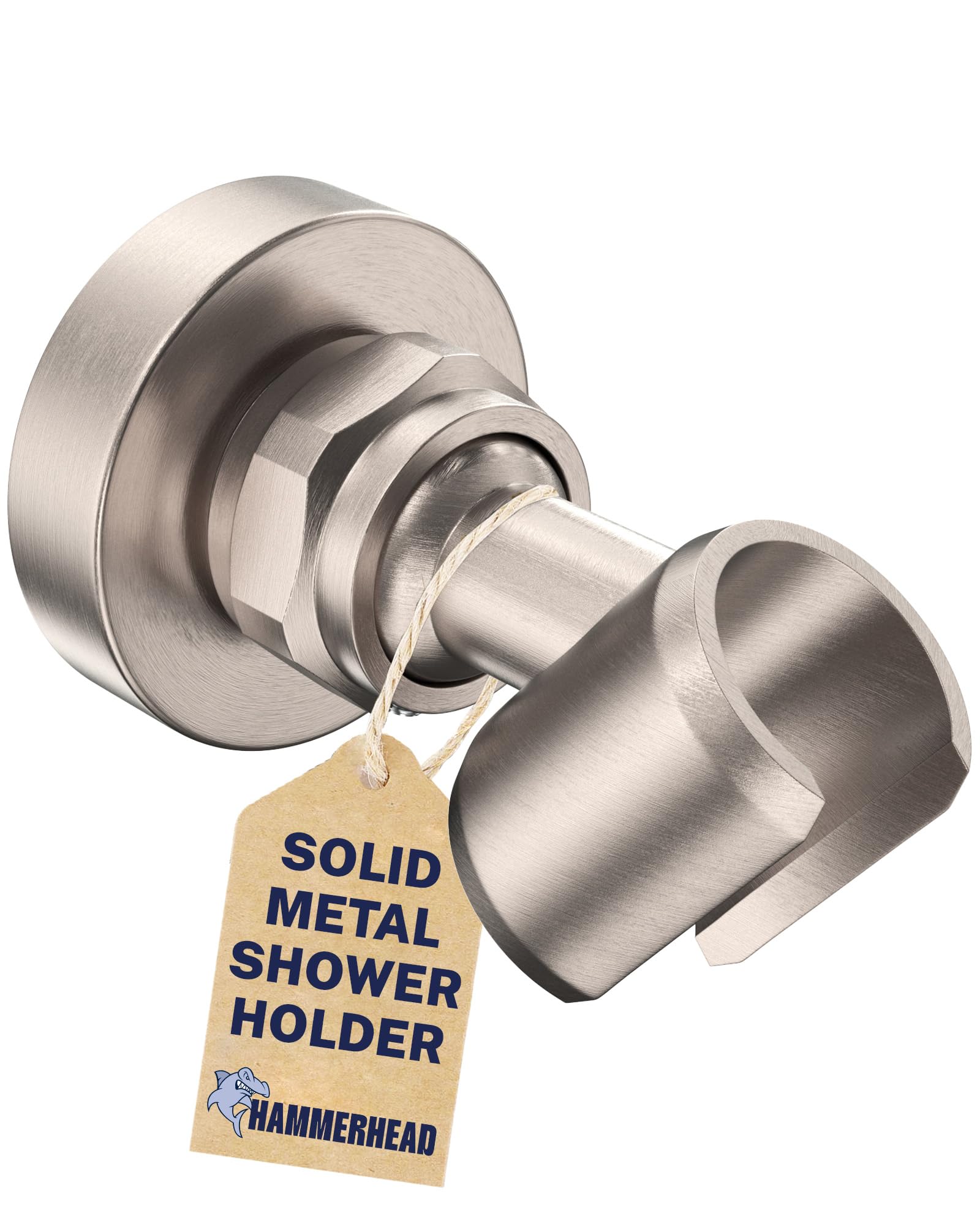 HammerHead Showers® ALL METAL Handheld Shower Head Holder Wall Mount – BRUSHED NICKEL – Adjustable Screw Mounted Shower Wand Holder with Pivot Ball – Shower Hose Holder Fits Most Handheld Shower Heads