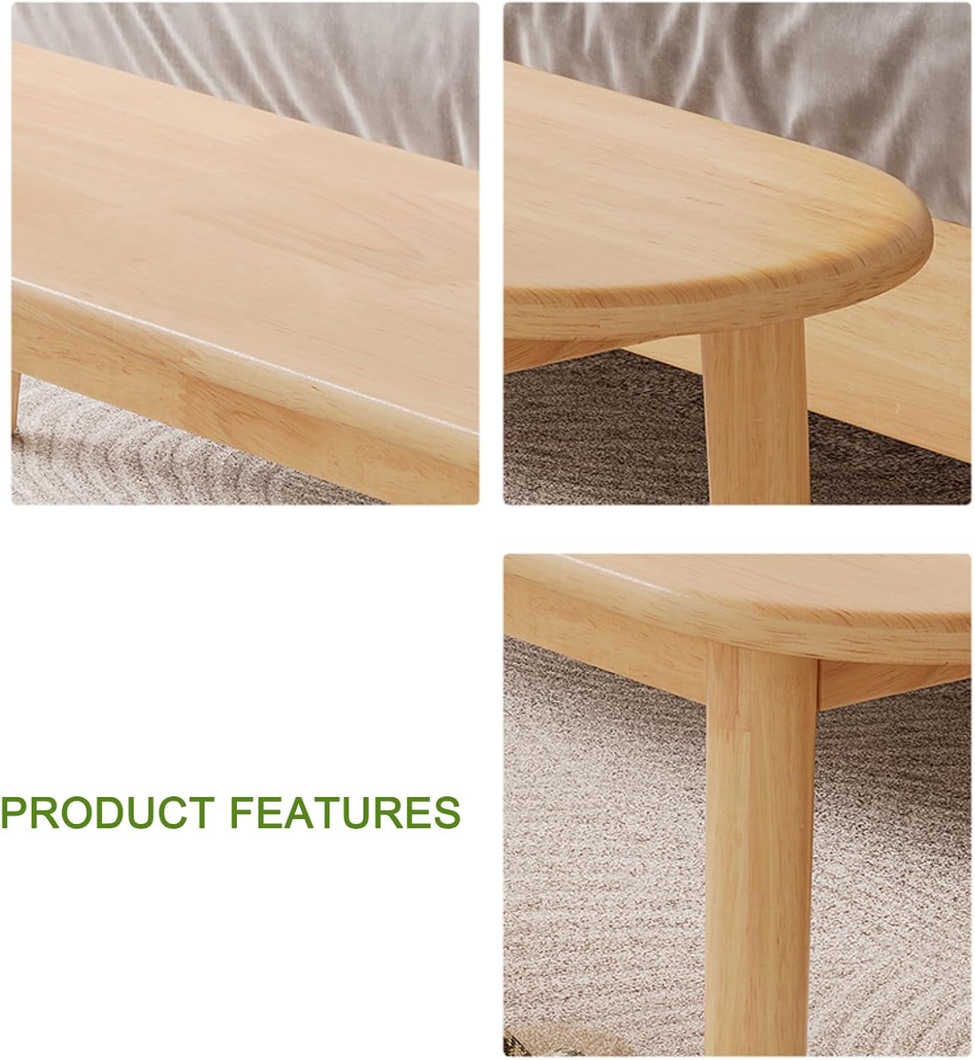 Solid Wooden Dining Bench, Wood Indoor Bench Stool, Shoe Bench Entryway Benches with Rounded Corner, for Home Kitchen Dining Living Room Entryway Restaurant, Multiple Sizes(Wood color,140cm/55.1in)