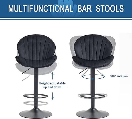 Miniatura 3 de Haplized Juego de 2 taburetes de bar, taburetes de bar ajustables con respaldo y reposapiés, taburetes de bar ajustables de terciopelo de diseño