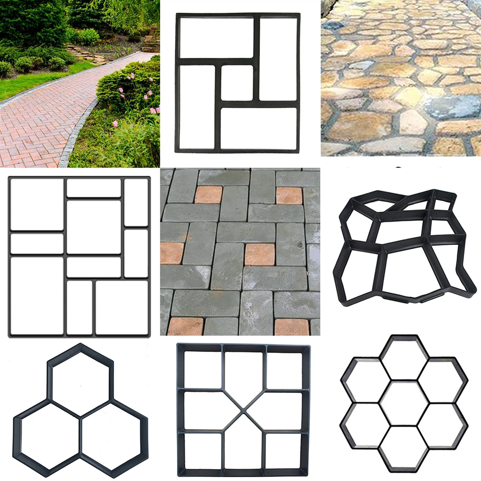 Molde Para HormigóN,Moldes Hormigon Impreso Moldes de hormigón Molde de ruta DIY Reutilizable Reutilizable Pavimento Molde Cemento Molde de ladrillo Molde de piedra Piso de jardín Road Pave Scaper(C 4