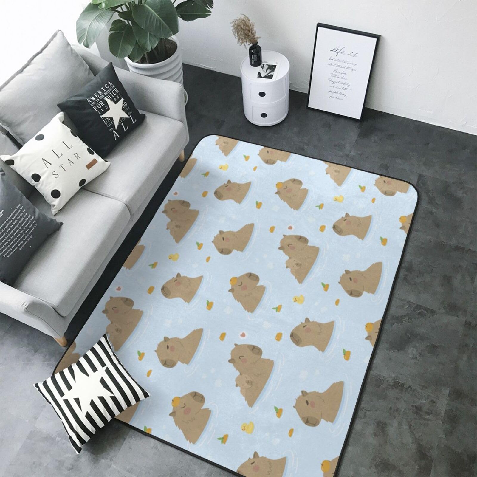 Chambre cocooning avec le tapis capybaras lavable pour salon et nuit