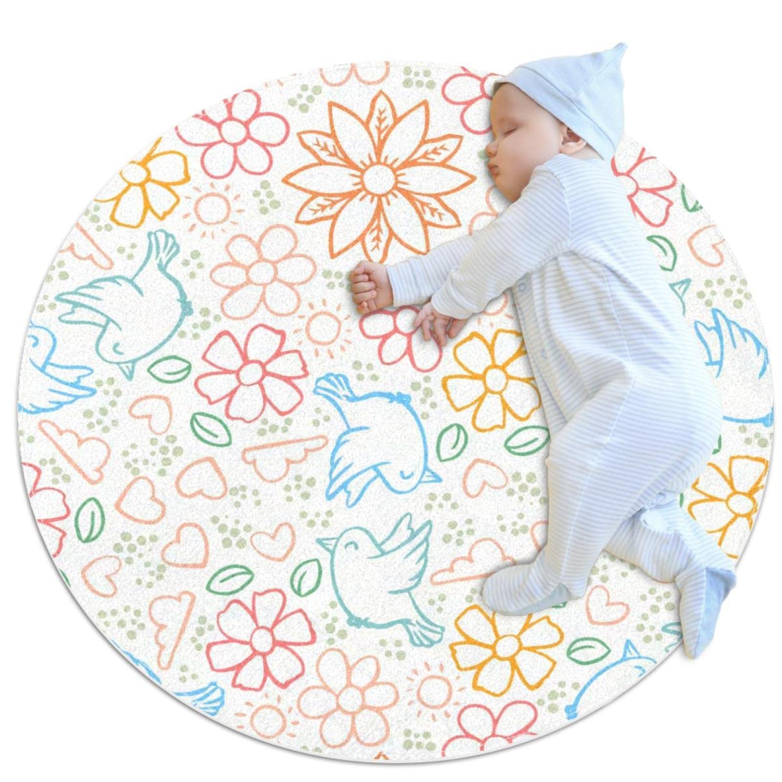 Tapis de salle de bain pour chambre d'enfant et canapé rond 1m antidérapant multicolore