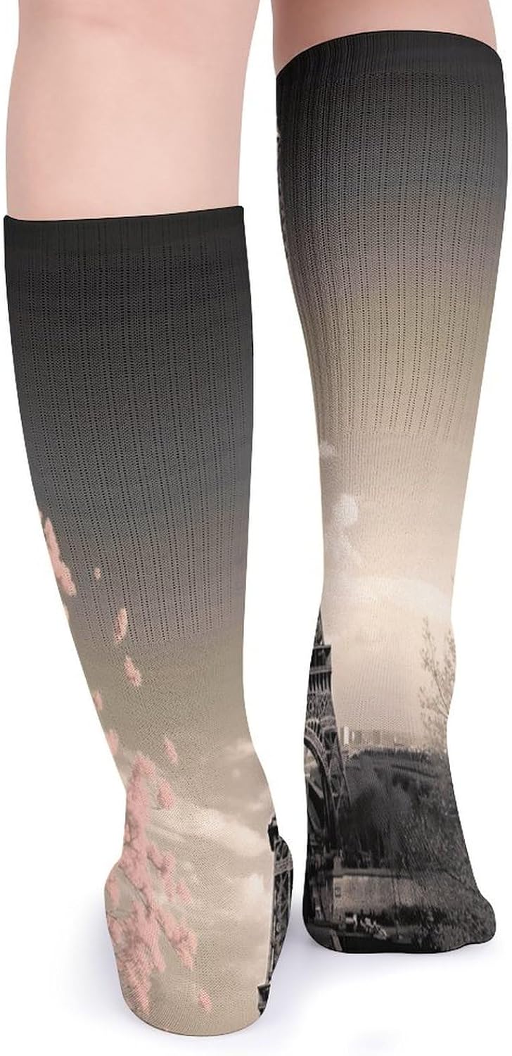 Paris Tower Crew Socks Cozy Casual Calf Socks Lightweight Long Work Sock Breathable Athletic Sock for Hiking Sports Running 5 Pairs