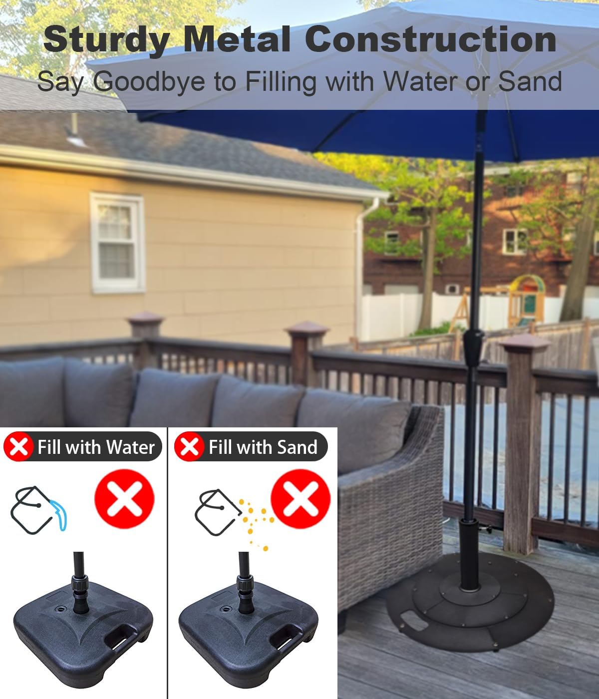 Koutemie 21 Inches Metal Umbrella Base with 2 Adapters for 1-¼" or 1-½" Umbrella Poles, Heavy Duty Weighted Outdoor Umbrella Stand Holder for Patio Table, Black - Image 5