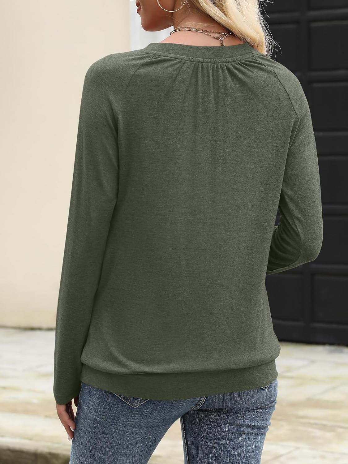 Womens V Neck Long Sleeve Shirts Banded Bottom Pleated Tops Fall Dressy Casual Blouses 2025 - Image 5