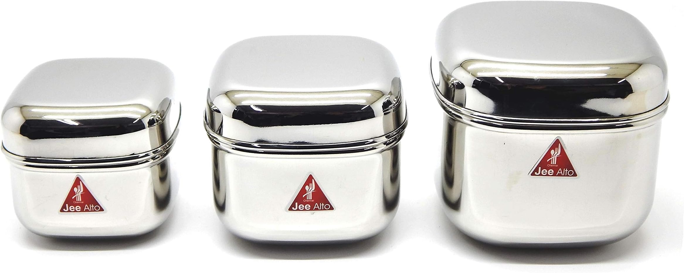 Steel Square Reliable Pot Canisters/Puri Dabba/Storage Containers/Dabba Set Of 3 Pcs (300 Ml, 475Ml, 650Ml, Stainless Steel) - Silver