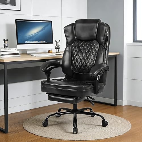 Miniatura 8 de Silla de oficina con reposacabezas, silla ejecutiva de escritorio de respaldo alto con reposapiés, silla ergonómica con soporte lumbar, sillas