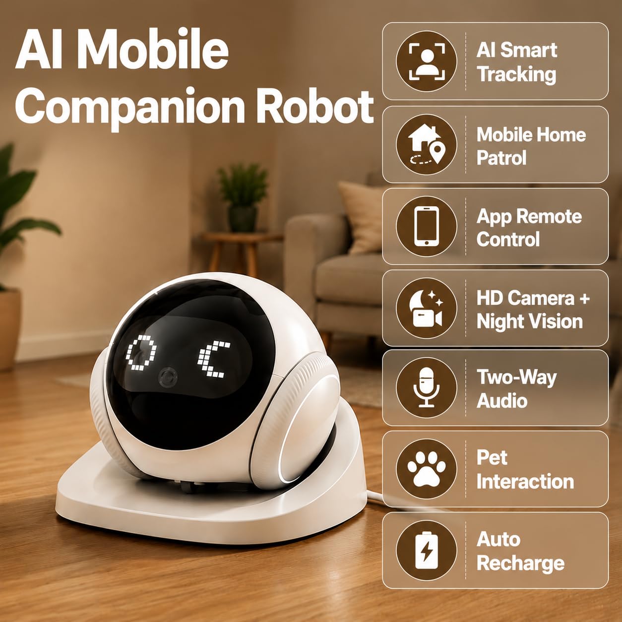 Roboter Haustierkamera 2K HD, App-Steuerung, Nachtsicht & AI-Tracking