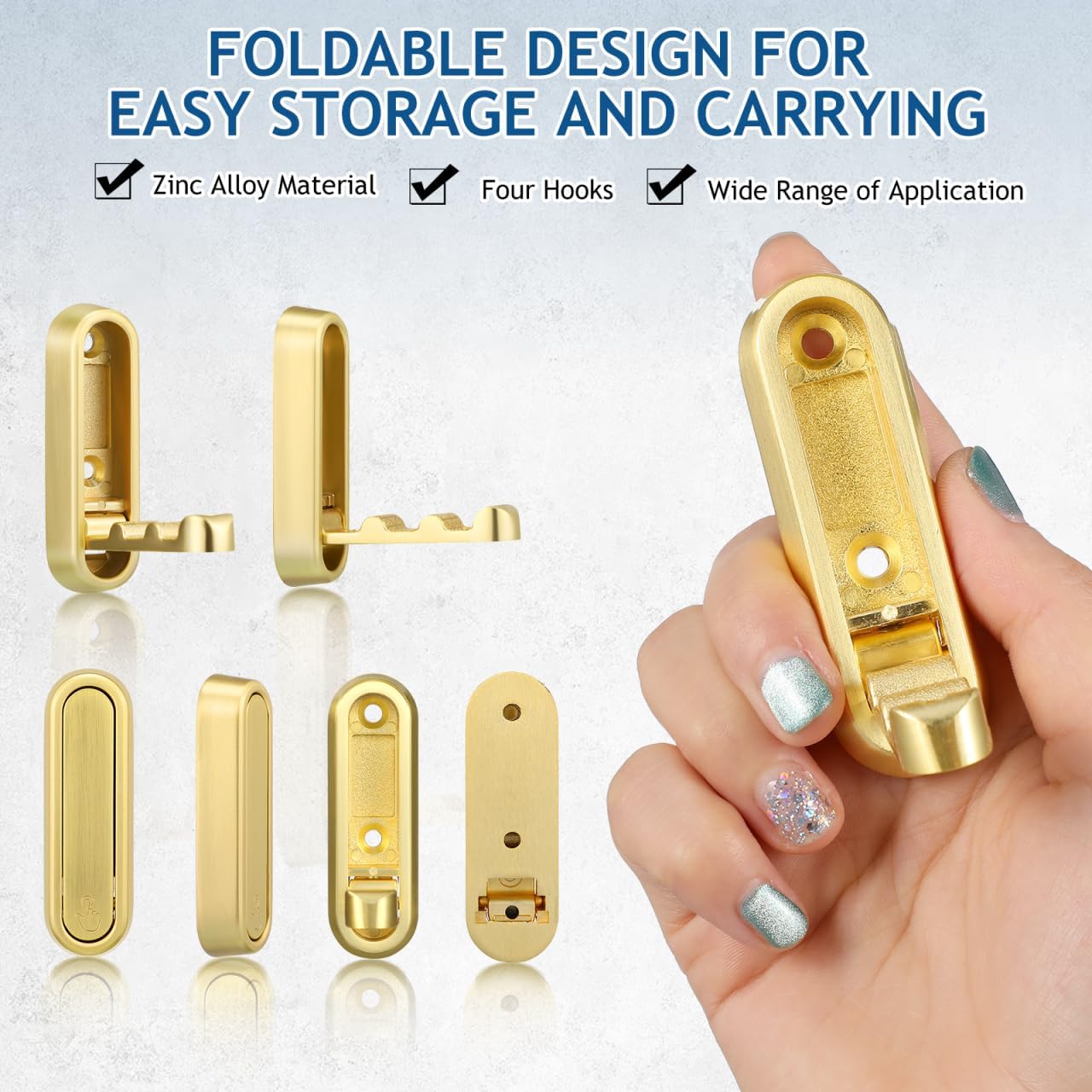iplusmile 4 Pack Foldable Wall Hooks, Zinc Alloy Invisible Coat Hook for Hanging, Brushed Gold Retractable Towel Hanger, Space Saving Metal FoldingHooks for Backpack Purse Closet