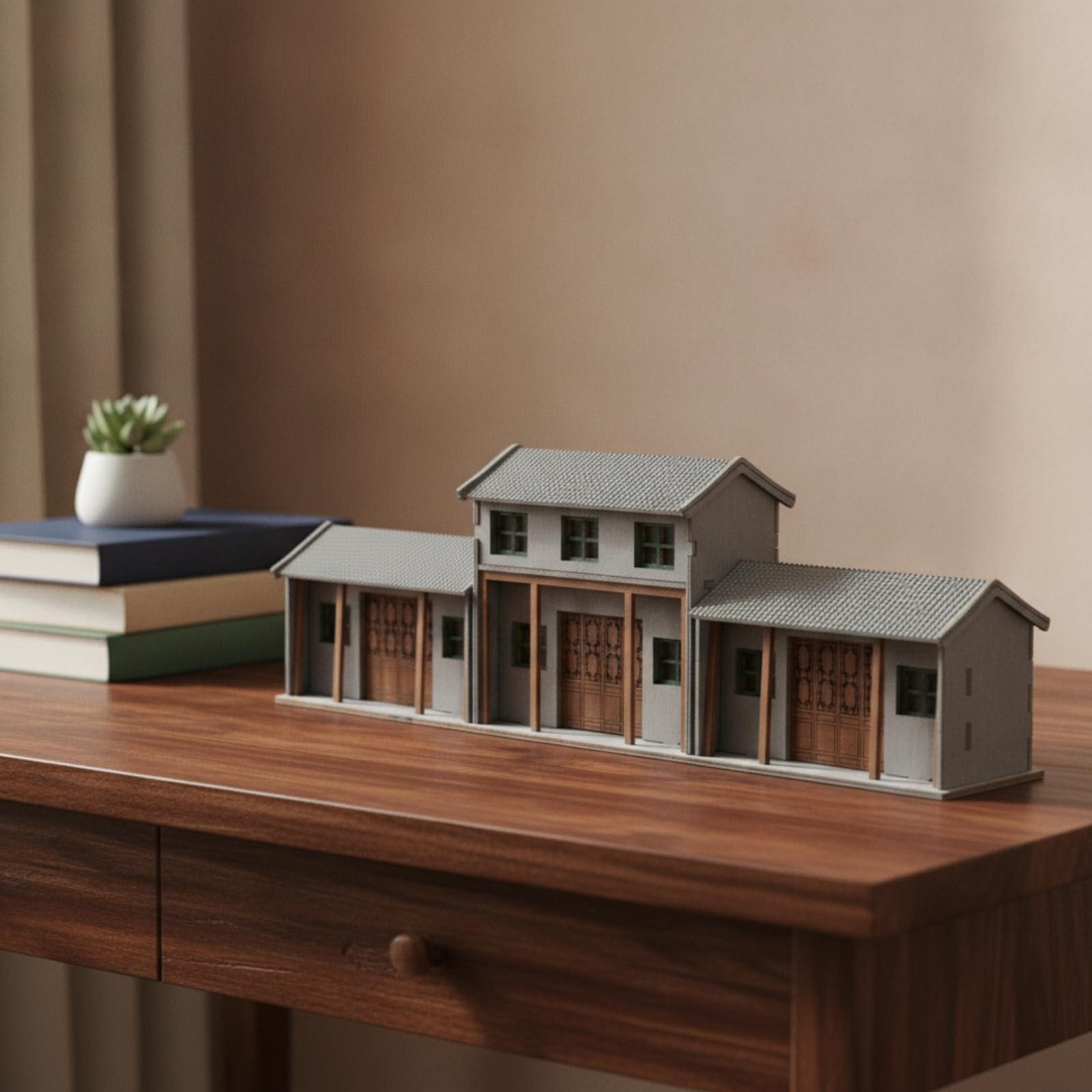 MagiDeal Miniatura Siheyuan Casa Patio Tradicional Maqueta de Edificación Histórica Kit con Paredes Texturadas y Puertas Detalladas Más Bandeja de Color y