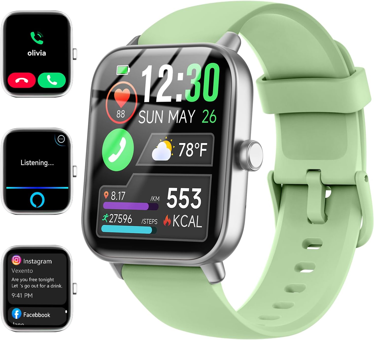 Amazon.com: Smartwatch for Men Women, Alexa Built-in, 1.8