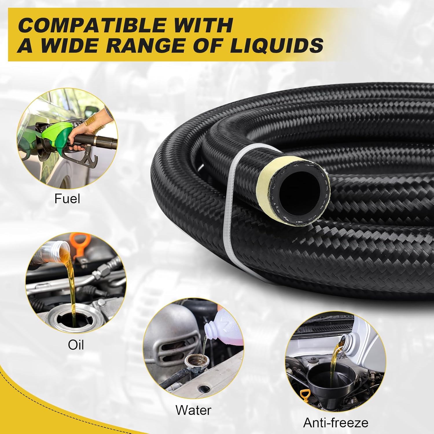 6AN Braided Fuel Line - 3/8" x 21FT Transmission Cooler Hose for Power Steering, Nylon CPE Hose for Oil, Gas, Air and Lubricant (Black)