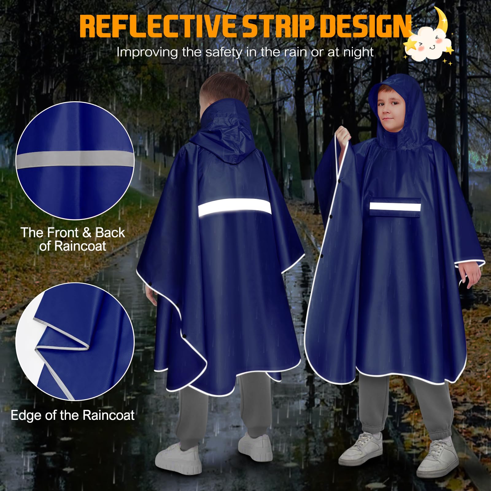 Chubasquero Niño Capa Chuva Criança Ligero Poncho Impermeable Niño Plegable Poncho Lluvia Unisex Chubasquero Niña Poncho Con Rayas Reflectantes Para Infantil 120-140 cm