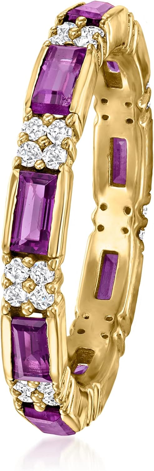 Ross-Simons 1.20 ct. t.w. Amethyst and .40 ct. t.w. White Zircon Eternity Band in 18kt Gold Over Sterling