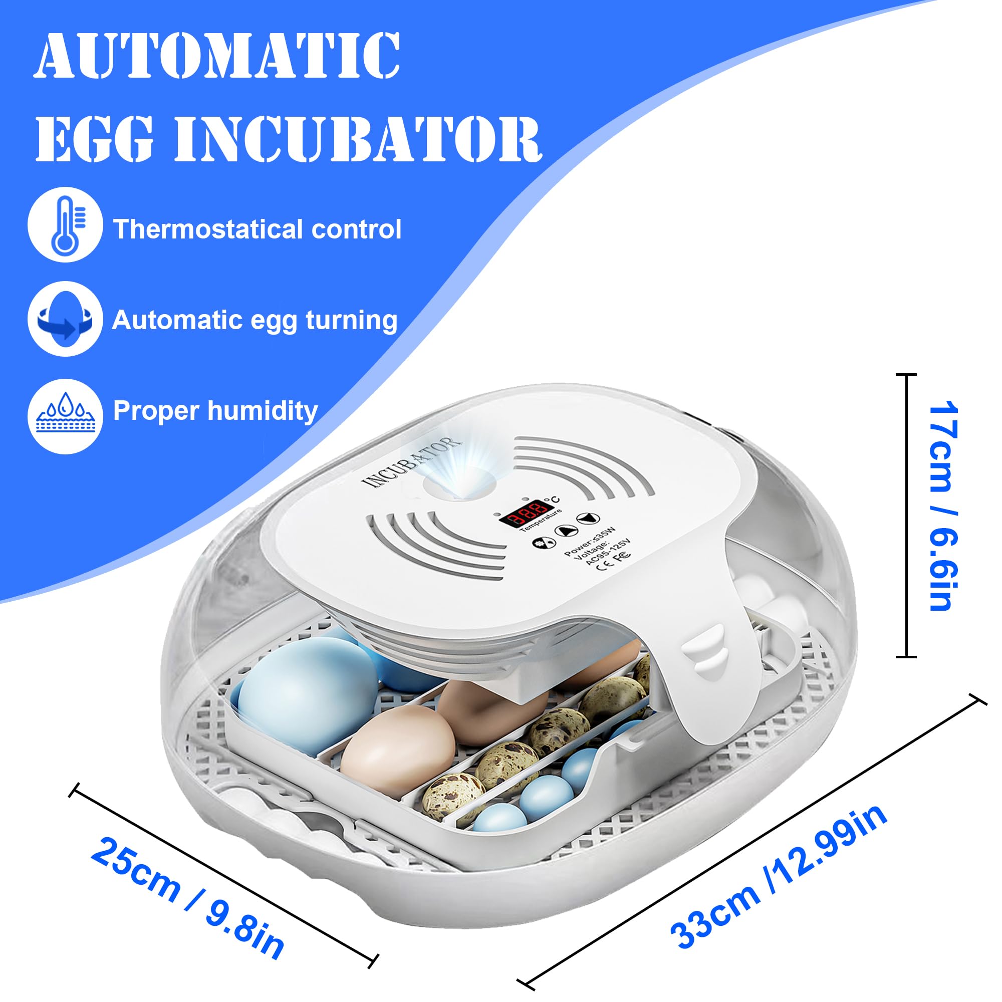 HisweetH Incubators for Hatching Eggs 16 Eggs Incubator with Automatic Egg Turning and Temperature Control Display Incubadora de Huevos for Fertilized Chicken Duck Quail Poultry Eggs Hatching