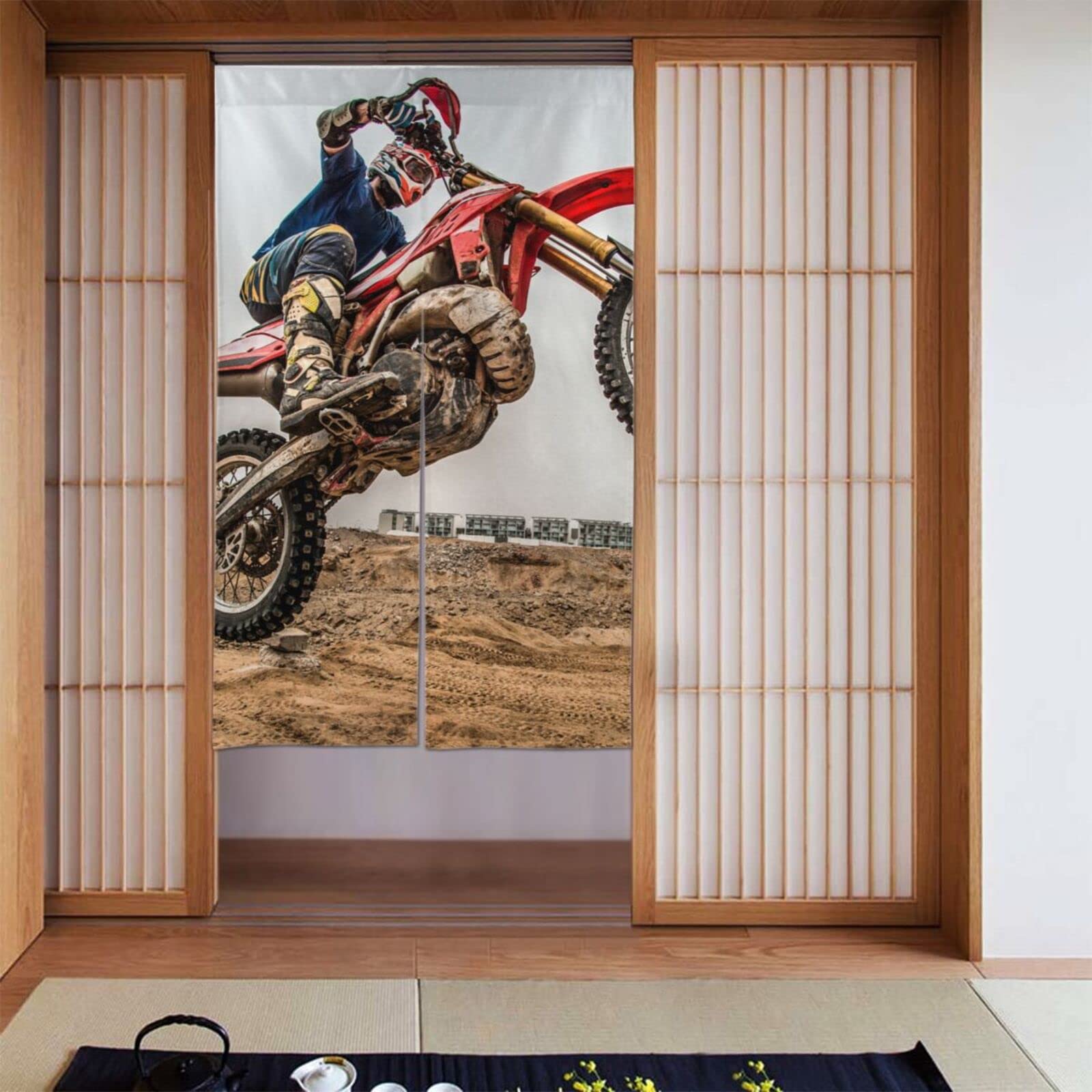 Amazon｜のれん モトクロス柄 スポーツ オートバイ車柄 (3) 洗える