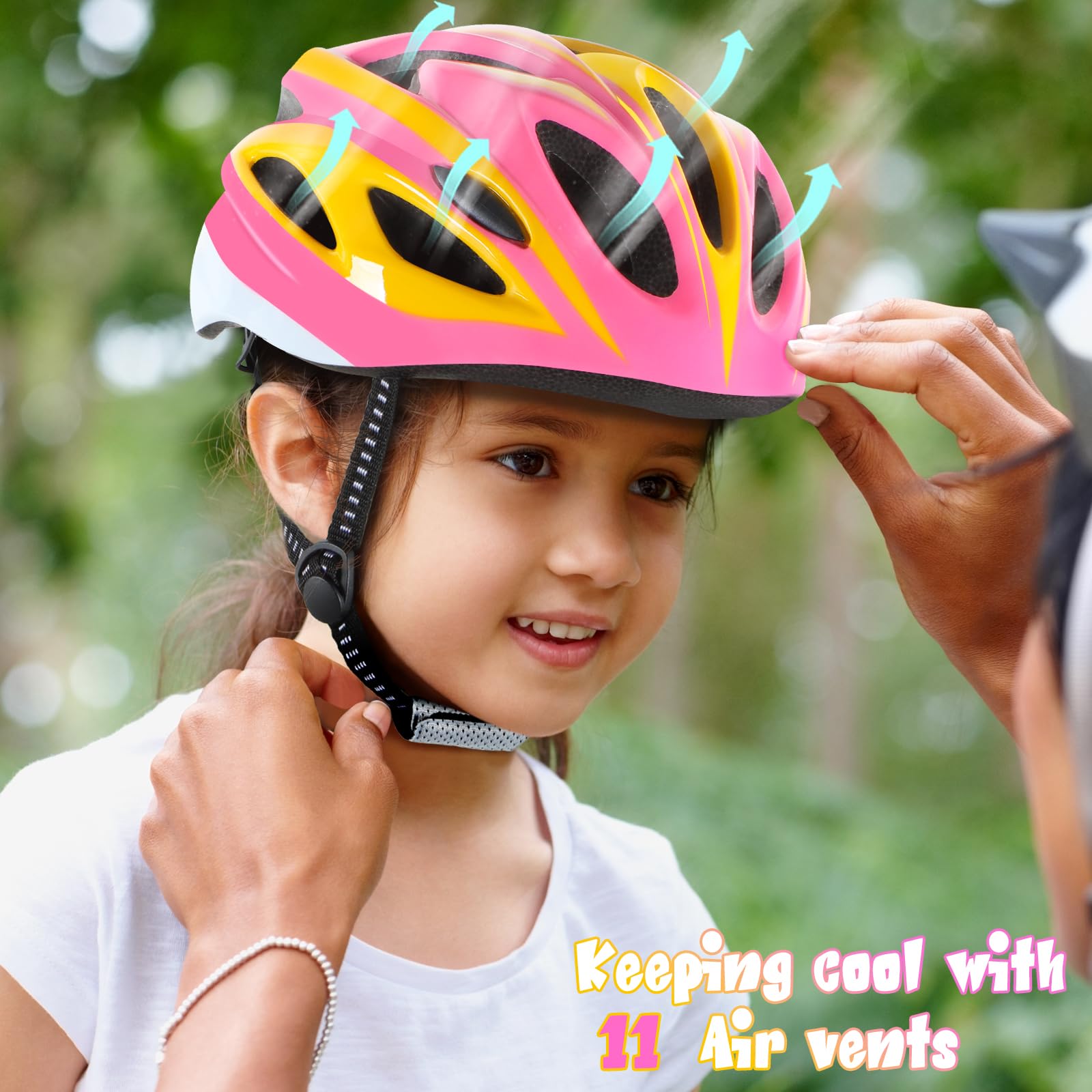 Casco Bici per Bambini Protezioni Set Casco Regolabile con Ginocchiere Gomitiere e Polsiere per Ciclismo Roller Scooter Skateboard Bici 52-58 cm Adatto a bambini 3-12 anni