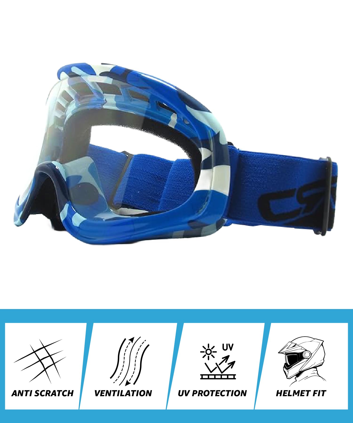 CRG Sports Motorcycle Goggle ATV Dirt Bike Off-Road Racing Anti-Fog UV Protection Adjustable Strap Motocross Goggles for Men,Women, Adults