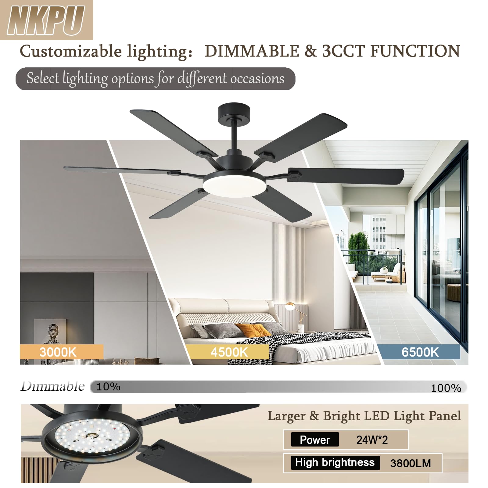 60 Inch Ceiling Fans with Lights Large Modern Black Ceiling Fan with Light and Remote Control 6 Double — view 6